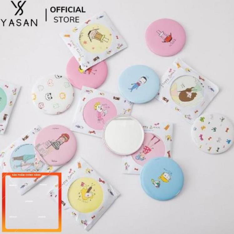 Gương trang điểm mini siêu cute cầm tay bỏ túi Hàn Quốc tiện lợi viền kim loại Yasan