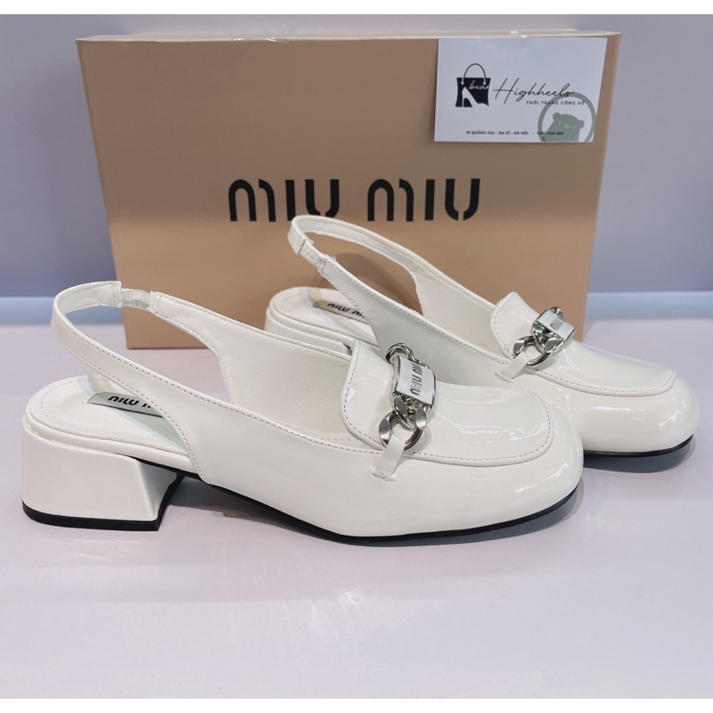 Xang đan MiuMiu quảng châu cao cấp đế vuông 5cm (size 1.5) [Full Hộp-Phụ Kiện hãng]