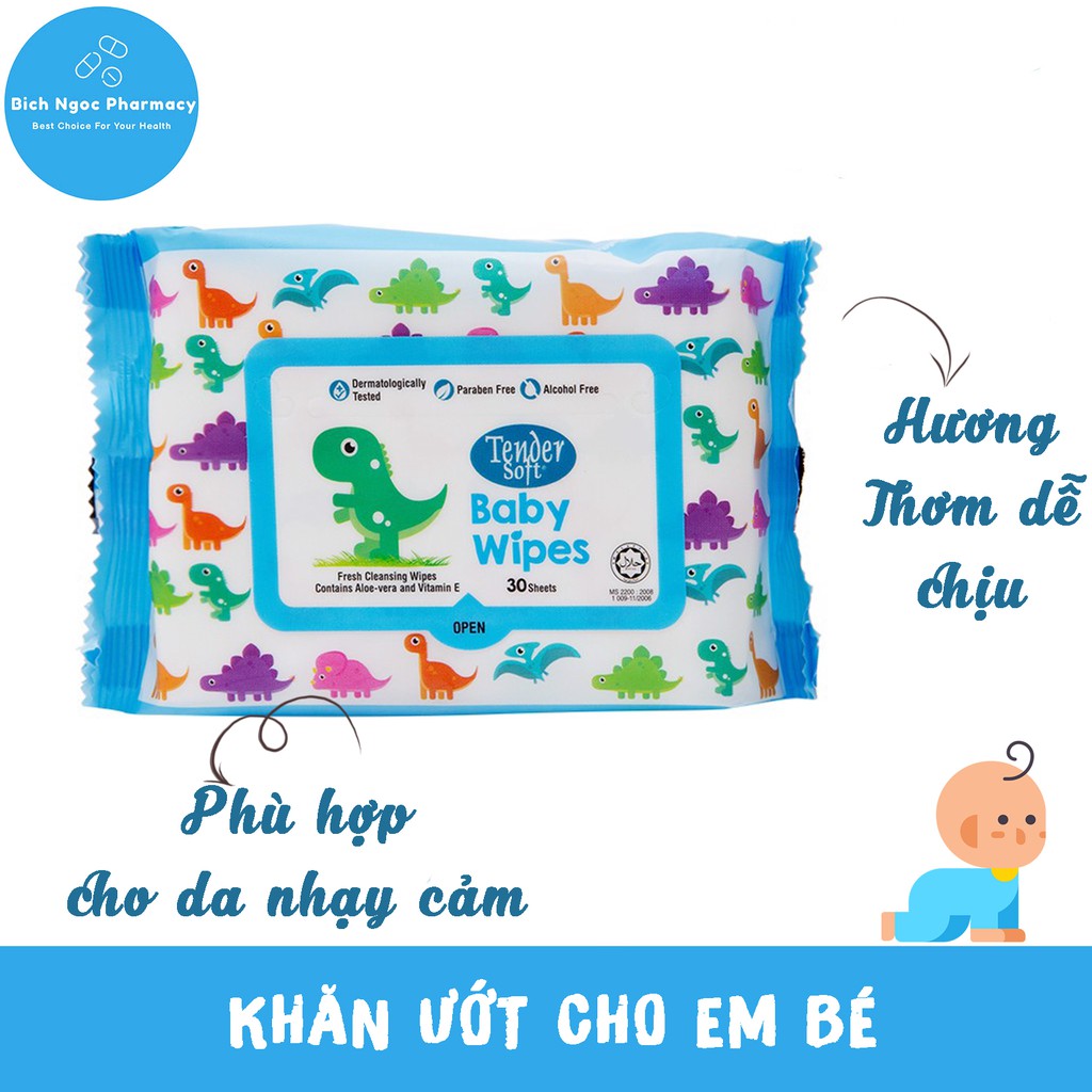 Khăn ướt Tender Soft Không Mùi Dành cho da em bé 30/80 tờ