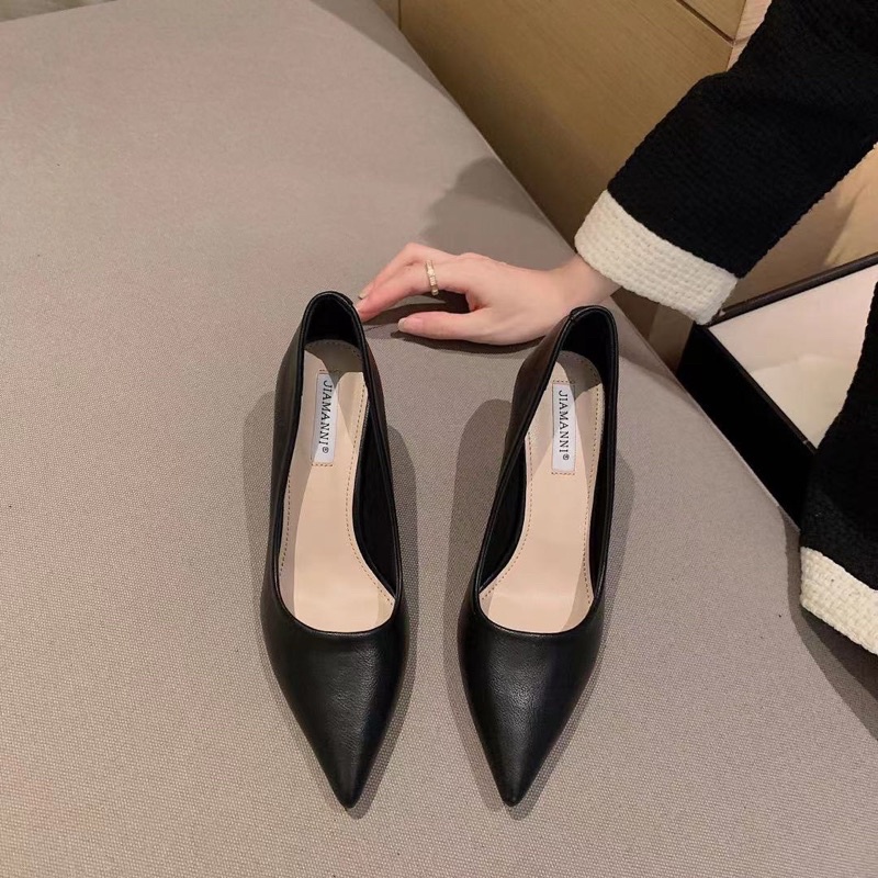 Giày cao gót da trơn gót trụ fullbox hàng quảng châu cao cấp