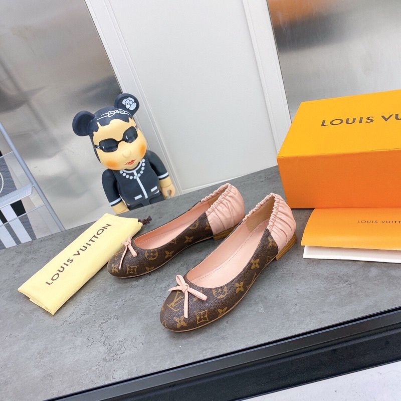 giày búp bê thời trang nữ hoạ tiết dây thắt nơ da cao cấp louis vuitton LV