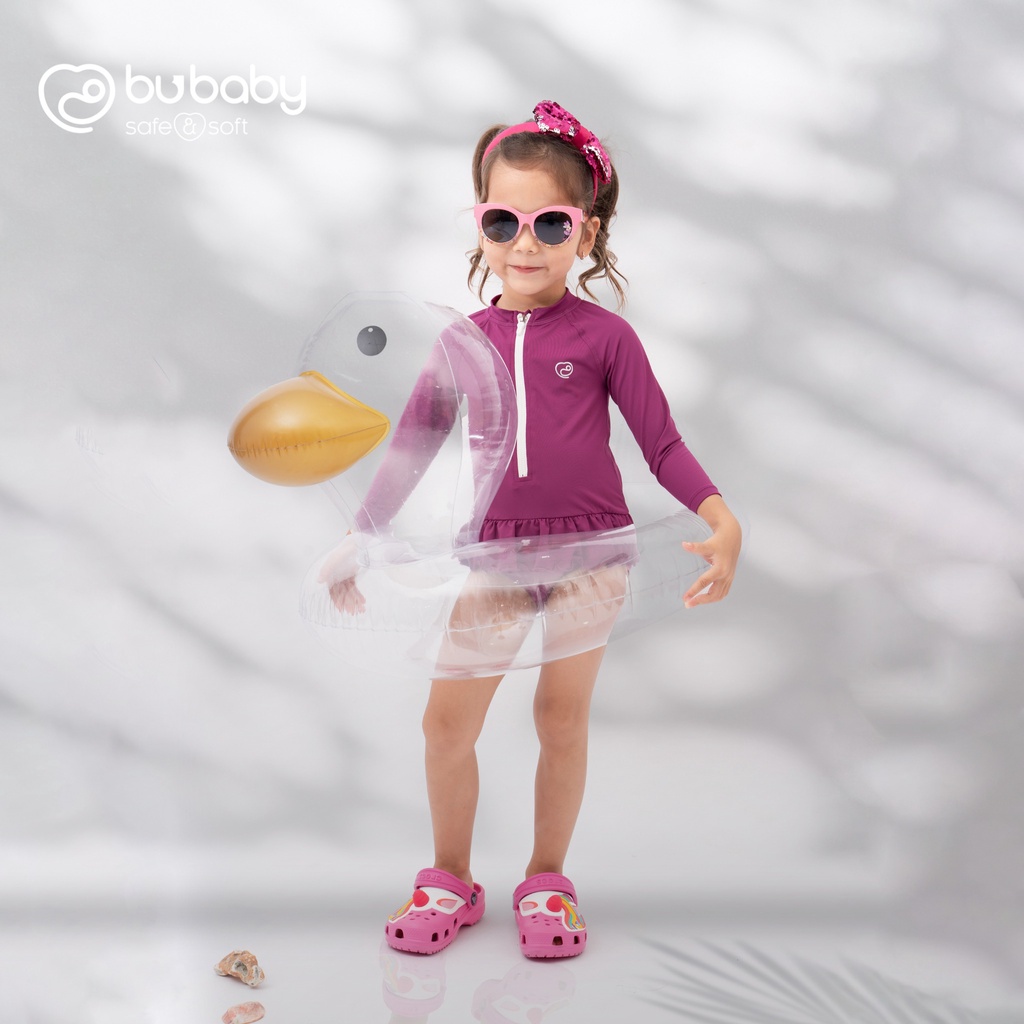 [Bu baby] Bộ bơi liền dài tay bé gái (Từ 1 tuổi đến 4 tuổi)