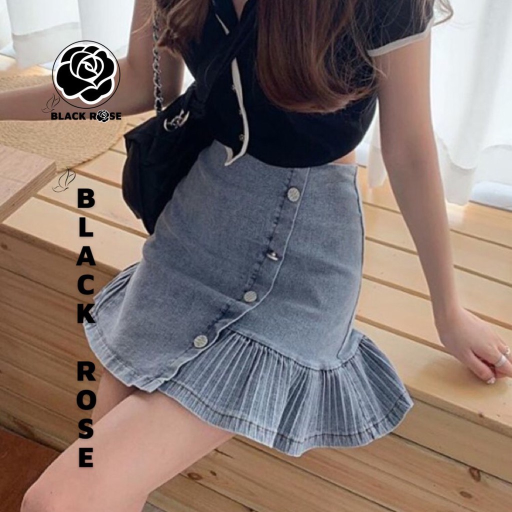 Chân Váy Bò Jean Chữ A Cao Cấp BLACK ROSE Váy Đầm Rin Demin Nữ Phong Cách Hàn Quốc Hot Trend 2021 Mùa Hè-TẤM BOUTIQUE