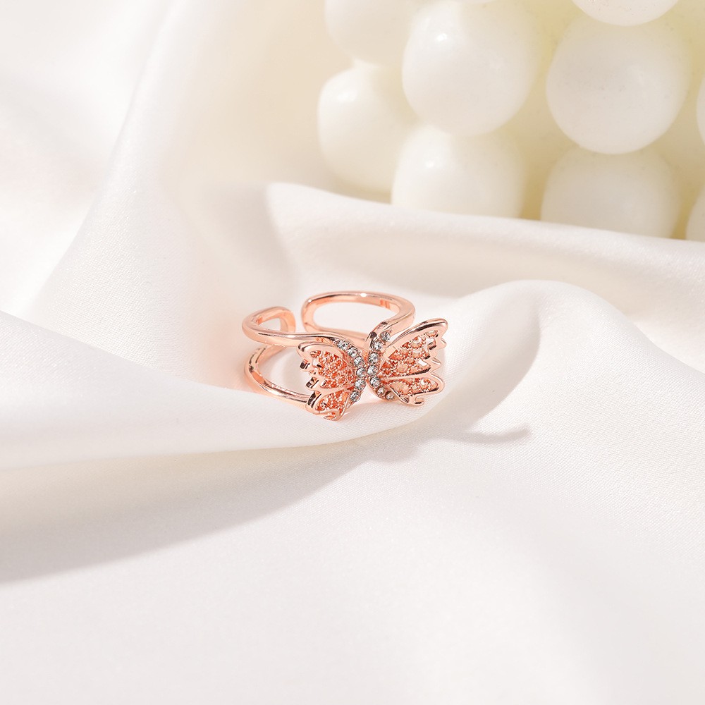 Nhẫn hở hình bướm thiết kế 2 tầng đơn giản phong cách Hàn Quốc