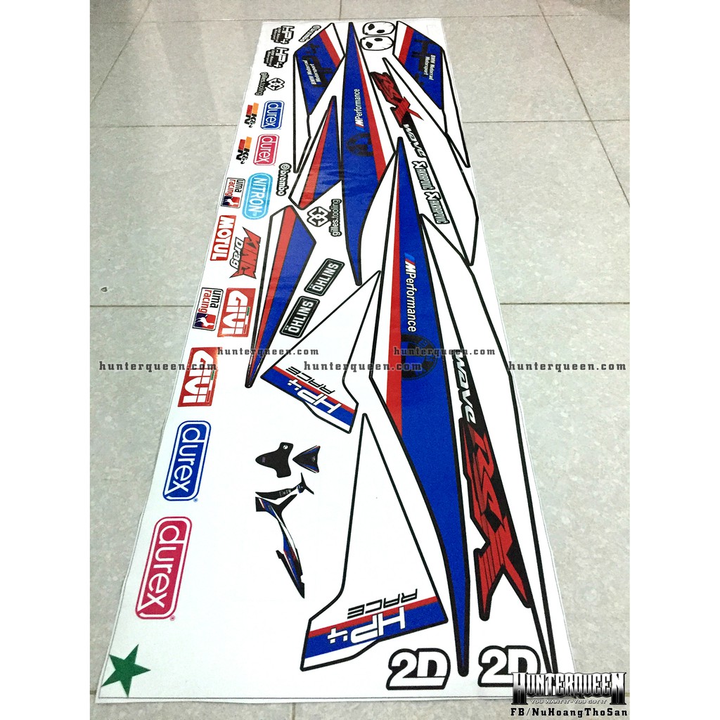 Tem rời xe WAVE RSX 2014. Mẫu tem HP4, dán xe đen. Chống nước, bền màu, sắc nét. Thay đổi theo yêu cầu. Chất lượng cao.