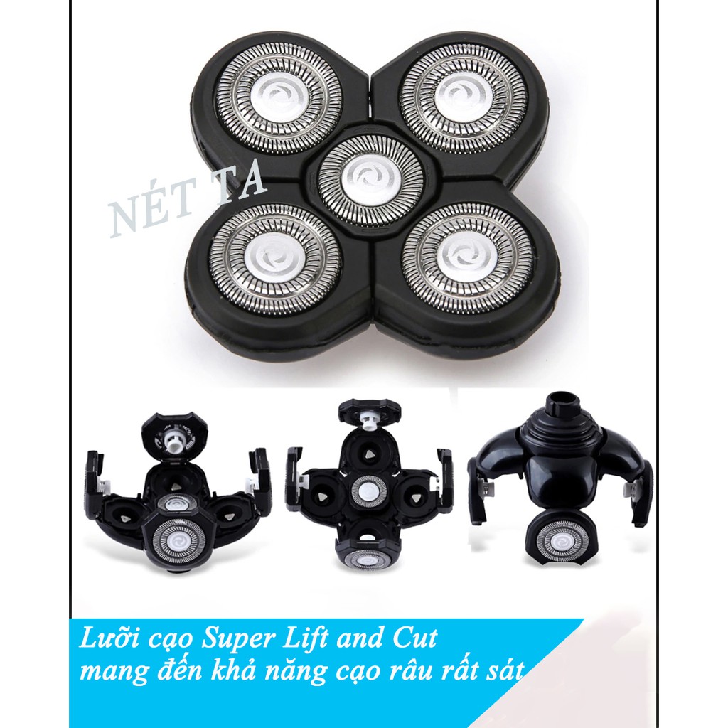 Máy cạo râu 5D cao cấp Kemei 6181 - có thể cạo khô và ướt - lưỡi 360 độ linh hoạt, an toàn cho da