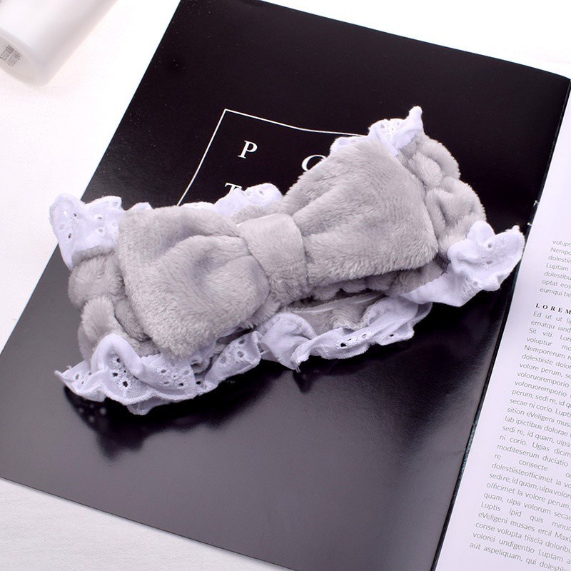 Băng đô phối ren đính nơ phong cách Hàn Quốc xinh xắn dùng rửa mặt tiện dụng