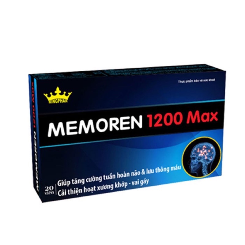 MEMOREN 1200 Max Kingphar - hộp 20 viên - Tăng cường tuần hoàn máu não - Giảm nguy cơ thiếu máu lên não
