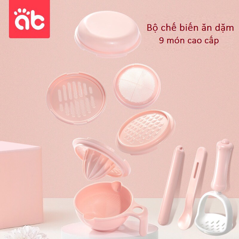 Bộ chế biến ăn dặm cao cấp AB 9 món (nhựa dày-chất đẹp)