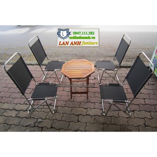 Trọn bộ bàn ghế xếp ( 4 ghế lưng cao vải bố inox + 1 bàn )