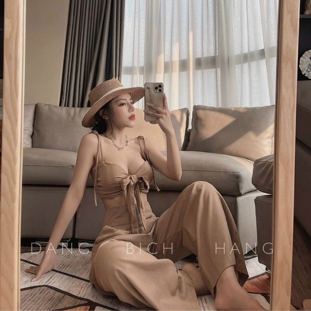 Sét Áo 2s Cúp Ngực Thắt Nơ Trước GenY Kèm Quần Suông Ống Rộng Cạp Cao Siêu Sang Xinh Xịn Mịn | BigBuy360 - bigbuy360.vn