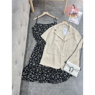 Set áo vest tay ngắn, đầm 2 dây đuôi cá hoa nhí- Freesize (40-60kg)