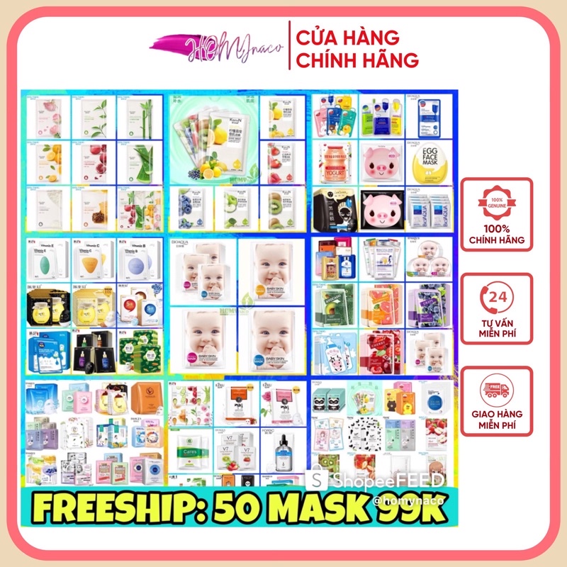 FREESHIP SG-40k  Combo 50 100 mặt nạ Nội Địa Trung Bioaqua - Bộ 50 100 mask Images Bisutang