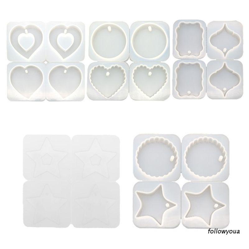 Bộ 4 Khuôn Silicone Tạo Hình Làm Mặt Dây Chuyền Hình Tròn / Trái Tim / Gợn Sóng