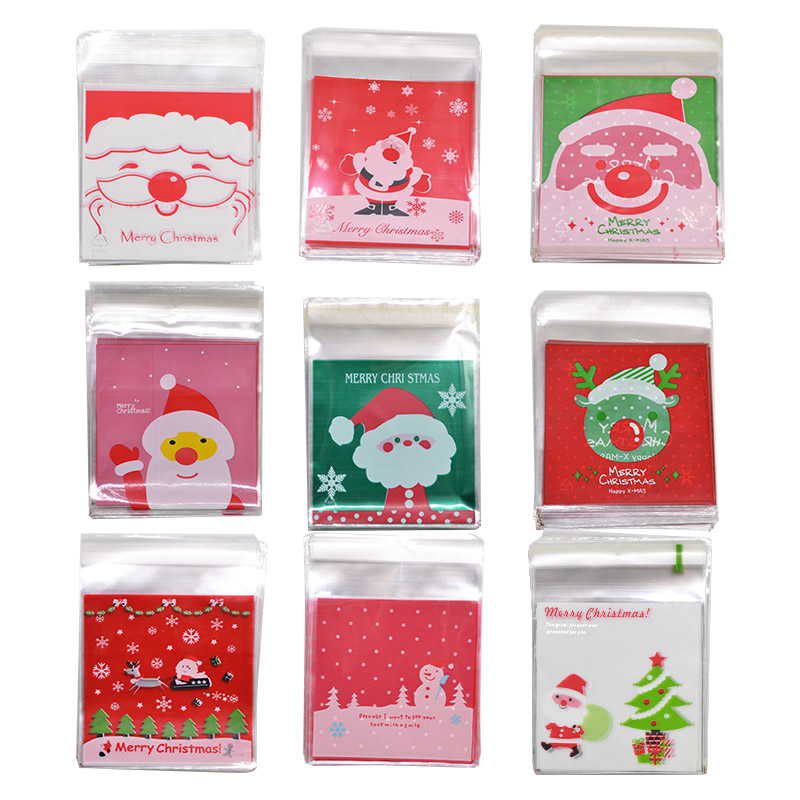 Set 100 túi nhựa đựng bánh kẹo họa tiết Giáng Sinh