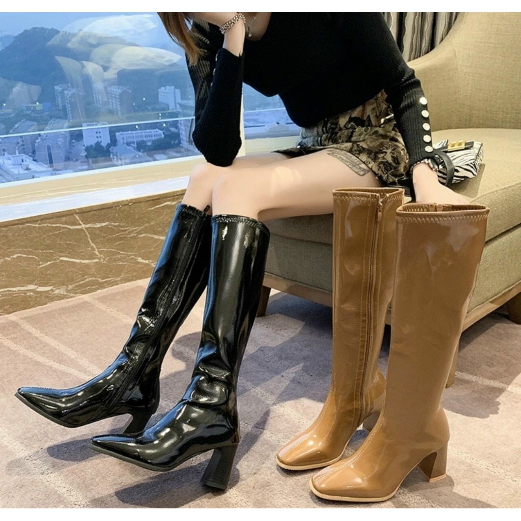 Giày boost đùi, giày boots dài chất da bóng cao cấp phong cách sang chảnh