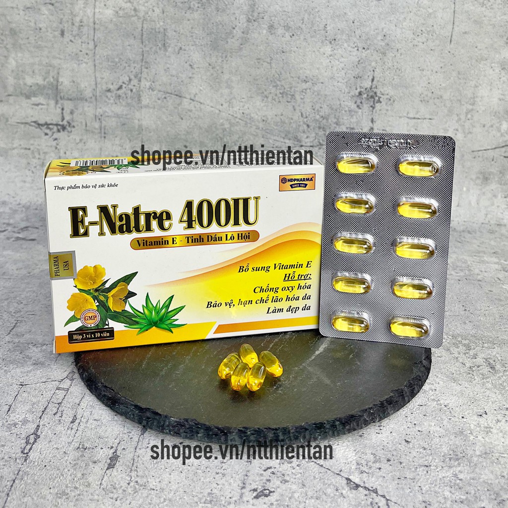 Viên uống  E-Natre 400IU bổ sung Vitamin E, hỗ trợ đẹp da, giúp da trắng sáng, mịn màng - hộp 30 viên