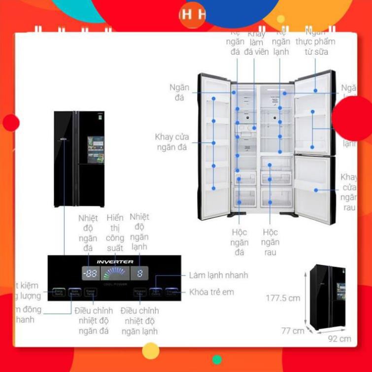 [ FREE SHIP KHU VỰC HÀ NỘI ] Tủ lạnh Hitachi side by side 3 cửa màu đen R-FM800PGV2(GBK) 24h