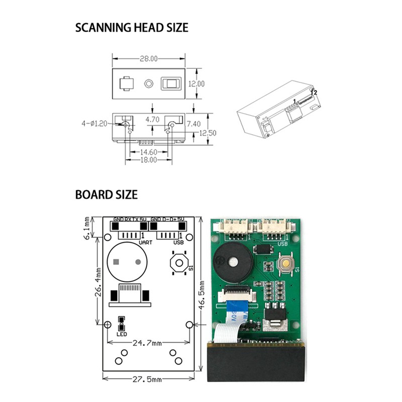 QR Máy Quét Mã Code Cho Android Gm67 1 / 2d Usb Uart Bar