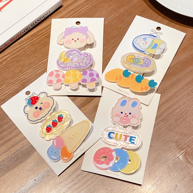 Bộ kẹp tóc hình gấu/ thỏ dễ thương thời trang Hàn Quốc cho bé gái