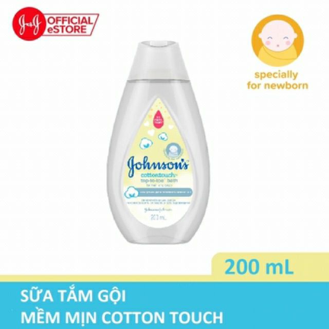 Sữa tắm gội toàn thân Johnson's Top-To-Toe™ Bath Cotton Touch 200ml mới