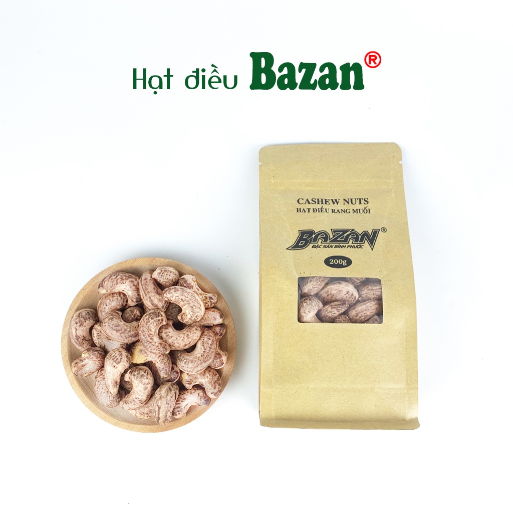 Hạt điều rang muối Bazan Bình Phước nguyên hạt dinh dưỡng A+ loại 1 túi Zip 200g còn vỏ lụa | BigBuy360 - bigbuy360.vn