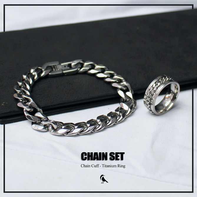 Vòng tay Chain Cuban 9mm - Thép Titan 316L - Tặng kèm nhẫn Titan ODINUnisexSteel