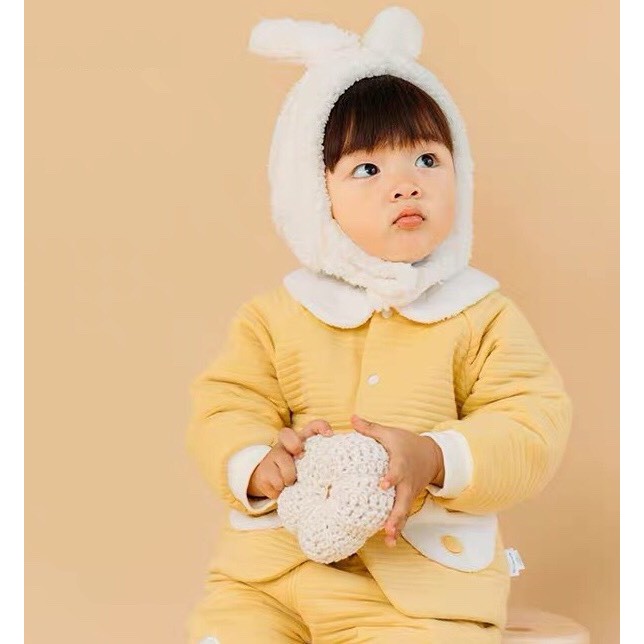 Mũ len lông cừu cho bé hình tai thỏ 2 lớp dày dặn (1-5 tuổi)