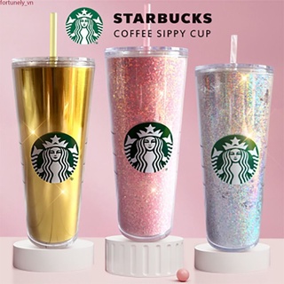 Cốc Starbucks bằng nhựa đựng đồ uống lạnh đổi màu kèm ống hút