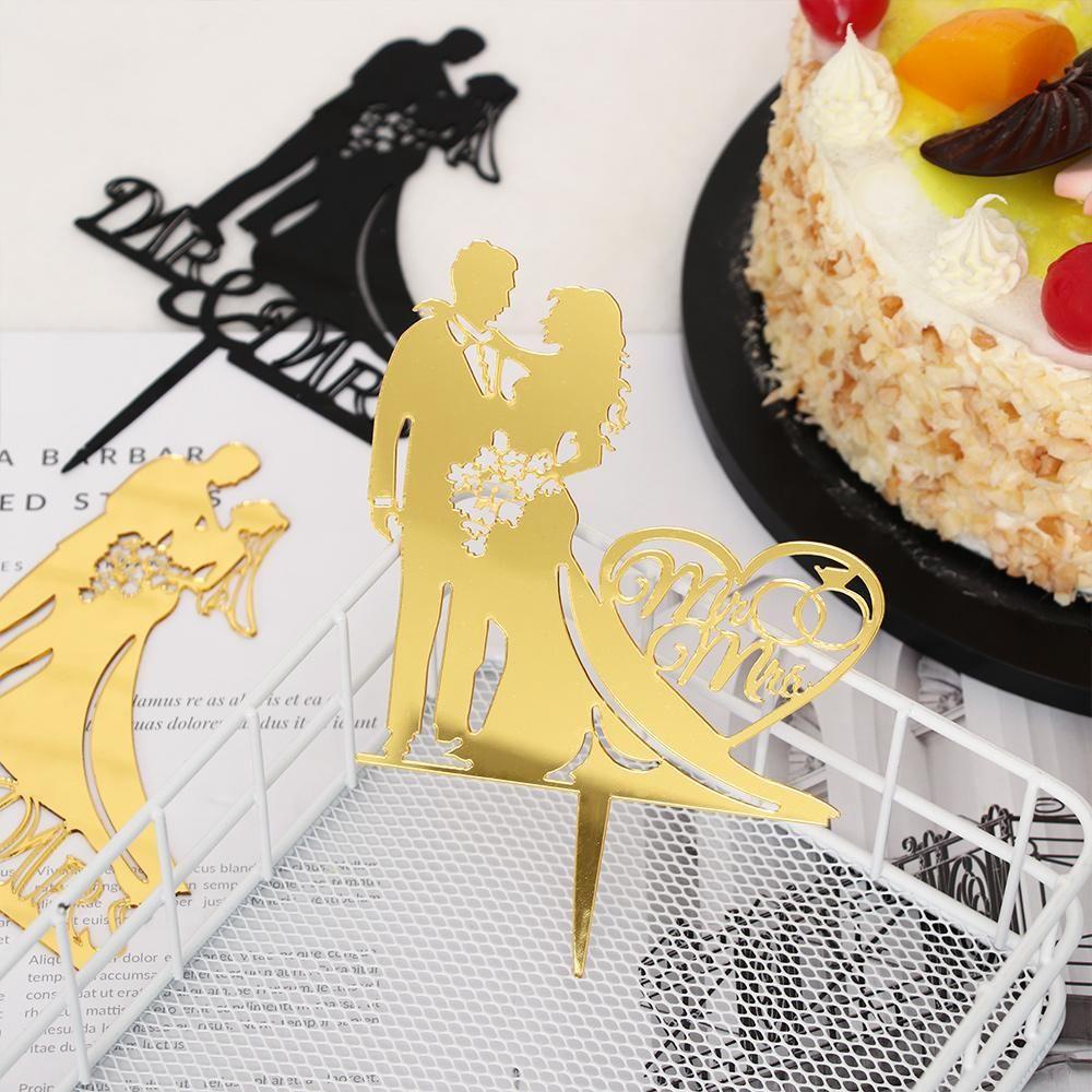 Bánh Topper KENT1 Màu Đen|Phụ Kiện Trang Trí Đám Cưới Hình Cô Dâu Chú Rể Mr Mrs