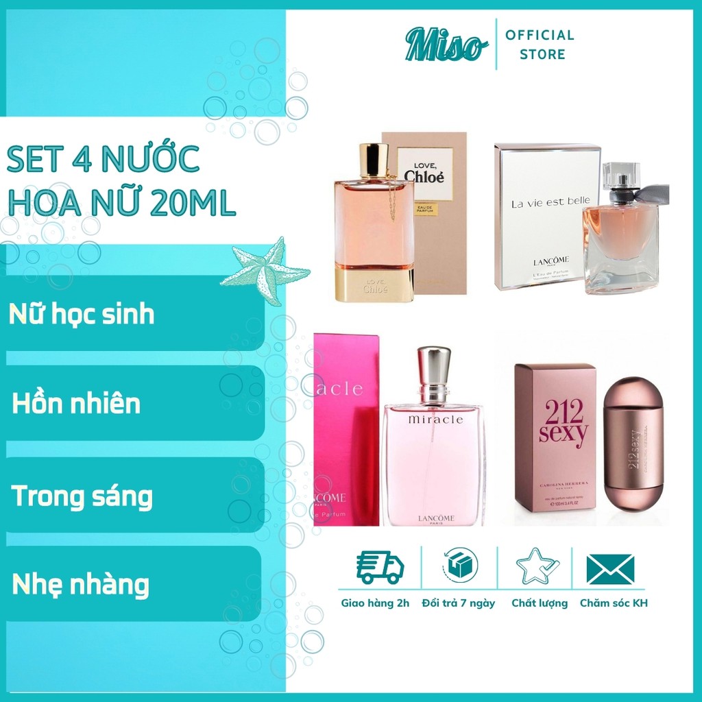 Nước Hoa Bỏ Túi Cho Nữ [Combo 4 Tiết Kiệm] Nước Hoa Nữ Mini 20ml Phong Cách Học Sinh - Hồn Nhiên - Thuần Khiết