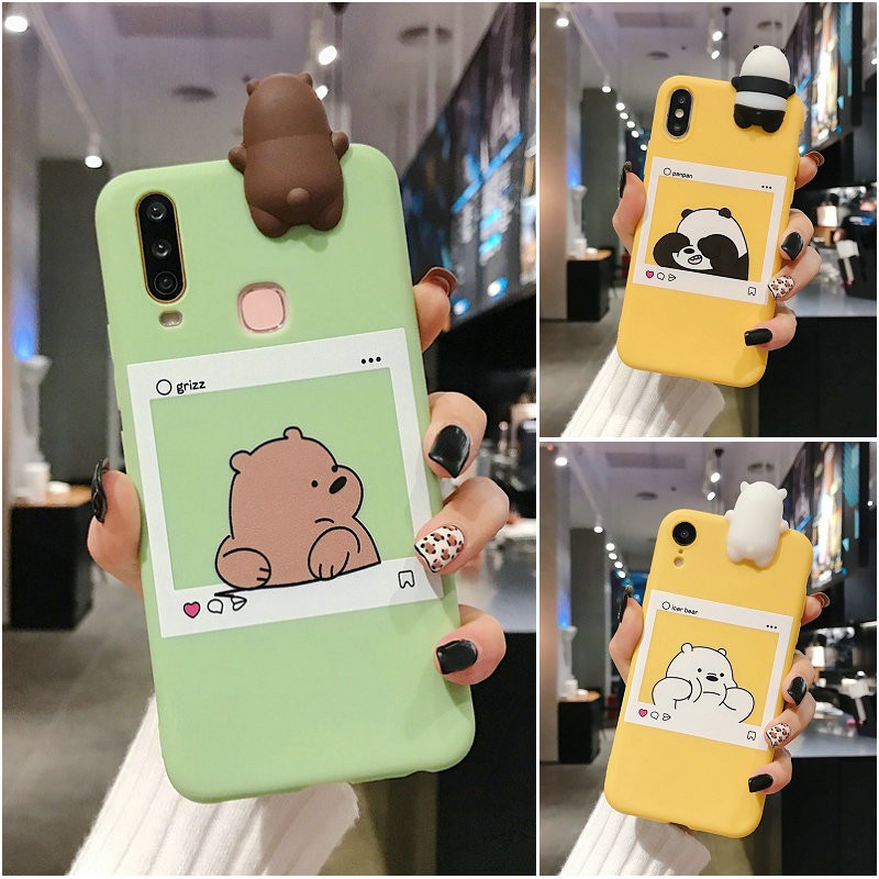 Ốp điện thoại TPU dẻo linh hoạt in hình gấu panda WBB đính chú gấu đồ chơi đáng yêu cho Xiaomi Redmi 8 Note 7 8 9 Pro 9S | YA