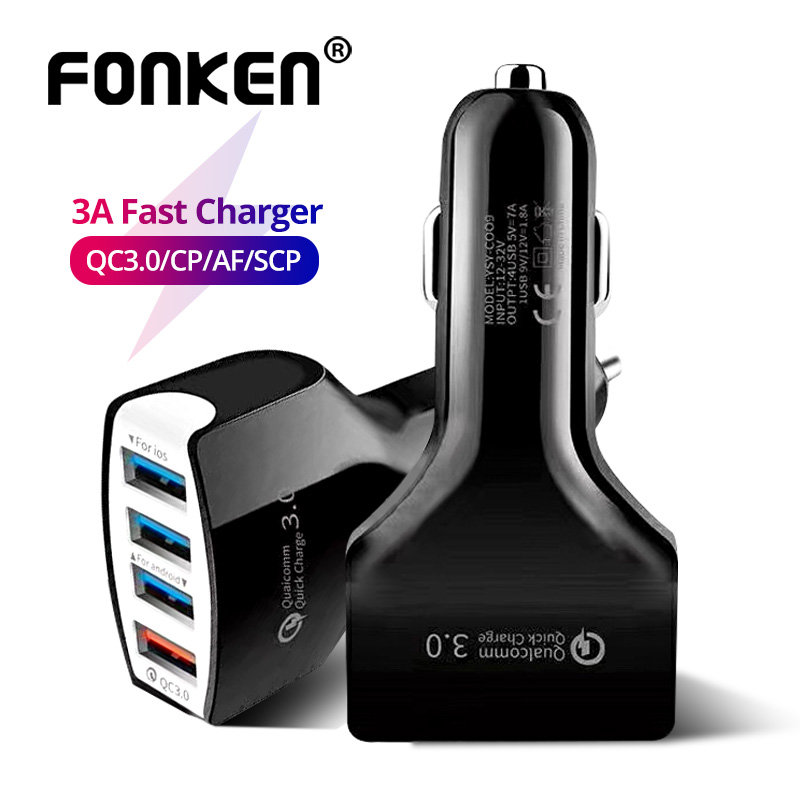 Tẩu Sạc Fonken QC 3.0 Sạc Nhanh 4 Cổng Chuyển Đổi USB Trên Xe Hơi Cho Xiaomi Huawei Samsung Iphone