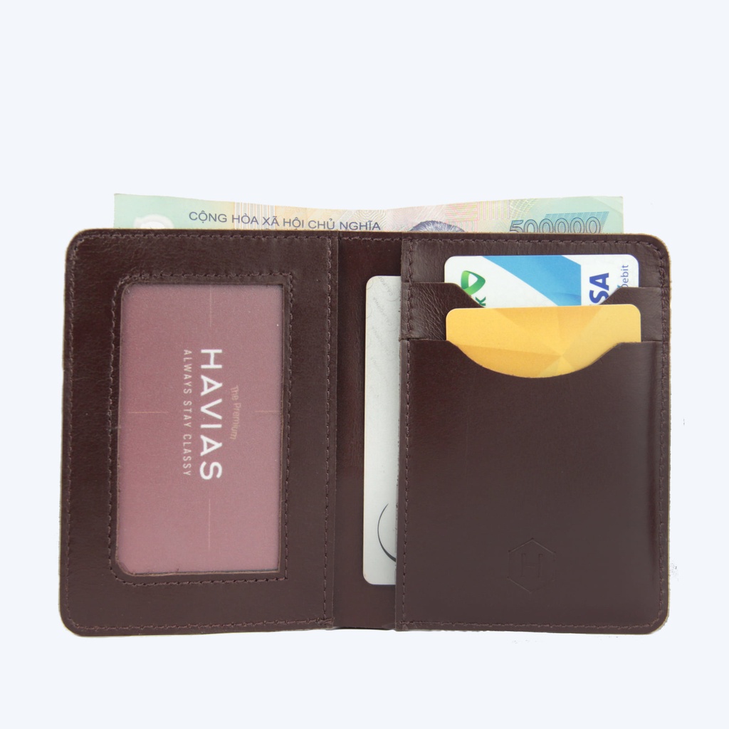 VAMI HAVIAS ví đứng unisex nam nữ nhiều màu da bò thật Premium nhập khẩu 100%