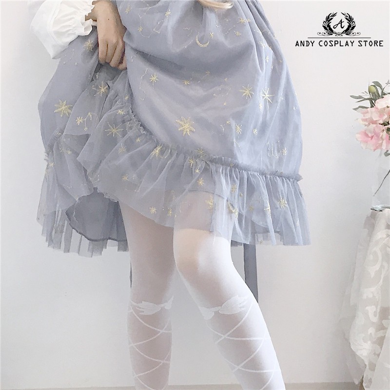 [CÓ SẴN] Quần tất lolita giả dây đan bale trắng