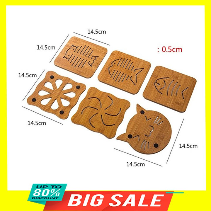 1 miếng lót nồi lót cốc lót bát đa năng bằng gỗ 15x15cm dày 0.5cm