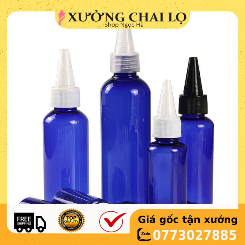 Chai Chiết Mĩ Phẩm ❤ GIÁ RẺ NHẤT ❤ Chai nhựa pet nút nhọn 100ml xanh dương chiết mỹ phẩm , phụ kiện du lịch