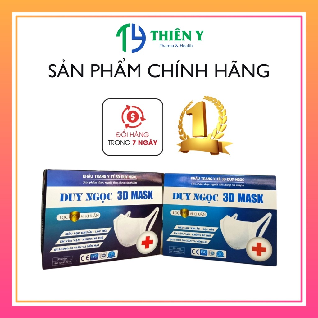 Khẩu trang y tế  3D Duy Ngọc, hộp 50 cái - Thiên Y Pharmacy