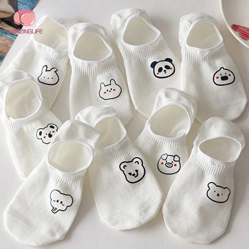 1 Đôi Vớ Thuyền Ngắn Co Giãn Thoáng Khí In Hình Động Vật Hoạt Hình Bằng Silicon Chống Trượt Thời Trang Xuân Hè