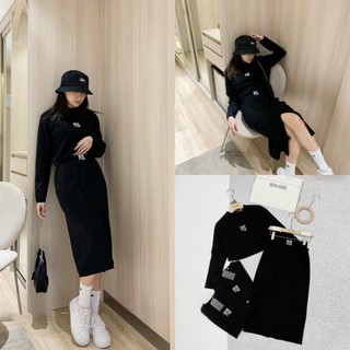 S680 Set Đồ thu đông nữ, Áo crottop suông tay dài phối chân váy midi sẻ chất zip đẹp