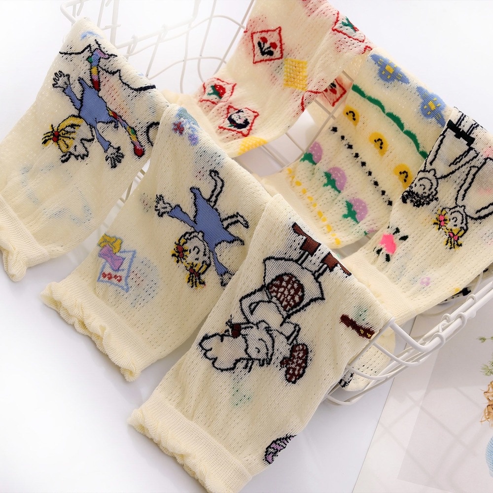 Set 2 đôi vớ mỏng phối ren họa tiết hoạt hình anime phong cách Nhật bản