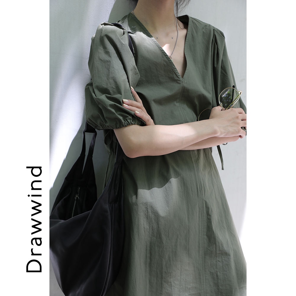 Đầm Nữ Tay Ngắn Cổ Chữ V Phong Cách Vintage