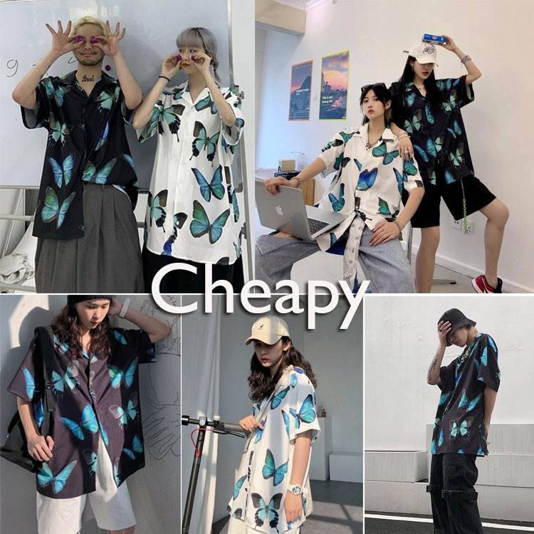 Áo sơ mi unisex phom to tay lỡ họa tiết BƯỚM to A0085