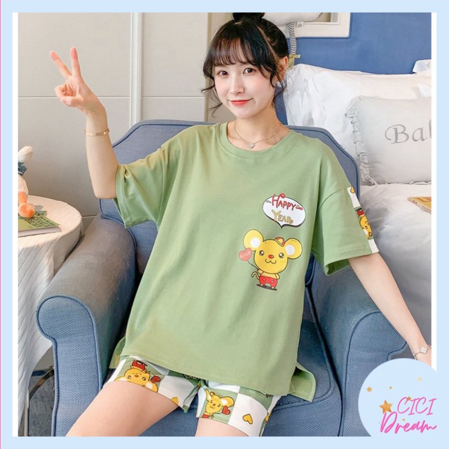 SET ĐỒ NỮ Bộ Ngủ Hè Cotton 100% siêu mátSET ĐỒ NỮ bộ ngủ ở nhà cộc tay icon hoạt hình CON Chuột SIÊU HOT đi chơi