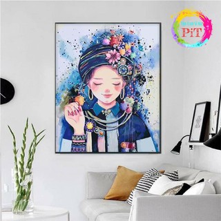 Tranh Tô Màu Theo Số - Tranh Sơn Dầu Số Hóa Hot Trend Cô Gái Dân Tộc Nhắm Mắt