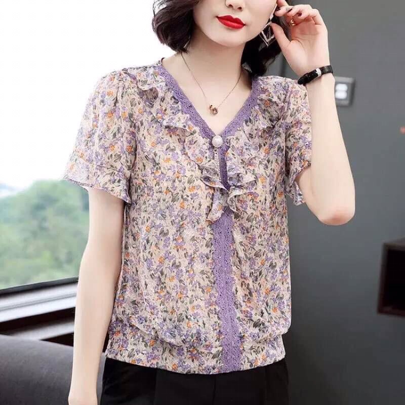Áo sơ mi voan nữ dáng bo gấu sang trọng QCNP2793