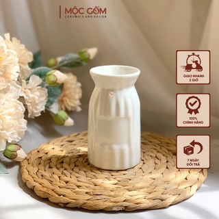 Bình gốm trắng men bóng vân khía Bát Tràng cắm hoa trang trí phòng khách đẹp - Mộc Gốm