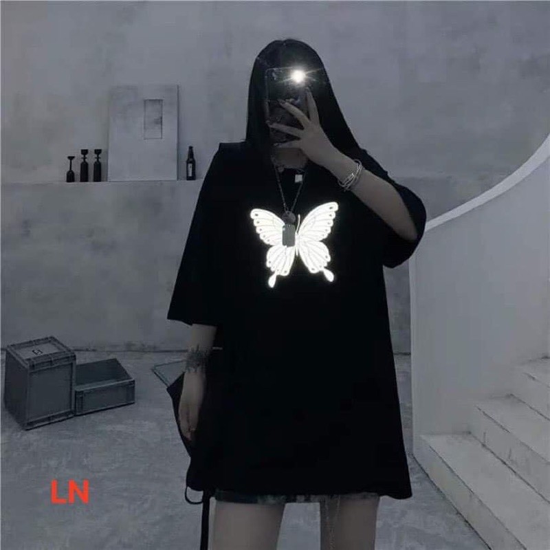 [Mã FAMARAL1 giảm 10K đơn 50K] Áo thun phản quang in hình bươm ngưc UNISEX L&amp;N