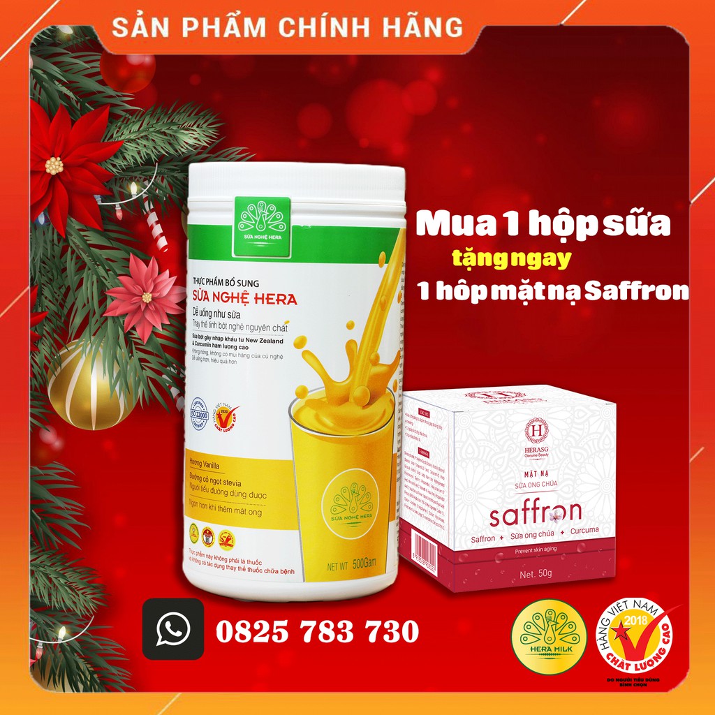 [Hàng chính hãng 100%] Sữa nghệ Hera 500g hỗ trợ hết đau bao tử, làm đẹp da, tốt cho mẹ sau sinh tặng ngay 1 hủ mặt nạ