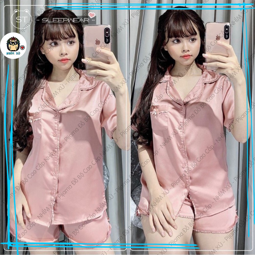 Đồ Bộ Ngủ Pijama Mặc Nhà Áo Tay Ngắn Quần Đùi Vải Satin Cao Cấp Trơn Basic | BigBuy360 - bigbuy360.vn